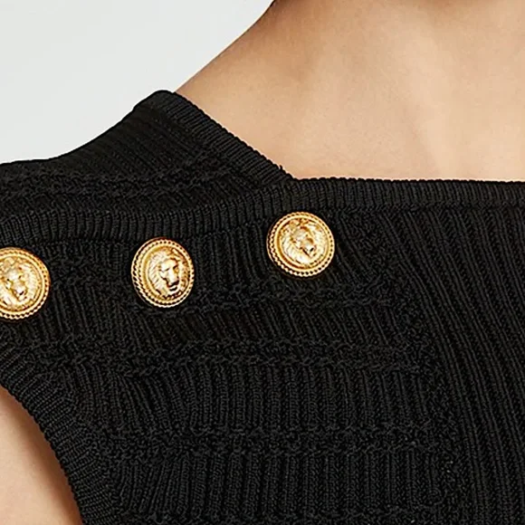 Balmain 6-Button Pointelle Knit Crop Top